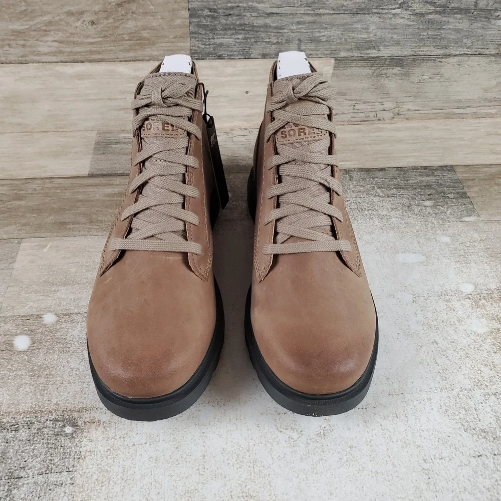 Sorel Cyprus Mens Boots Sz 7 Khaki Ii/Jet Leather Waterproof Lace Up Round Toe
